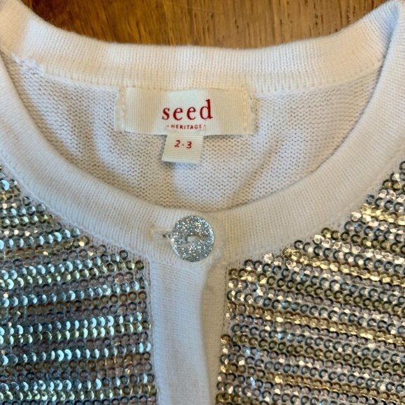 SEED HERITAGE Girls Sparkly Cardigan 2-3 2T Silver Sequins Toddler Girl Sweater - Picture 6 of 8